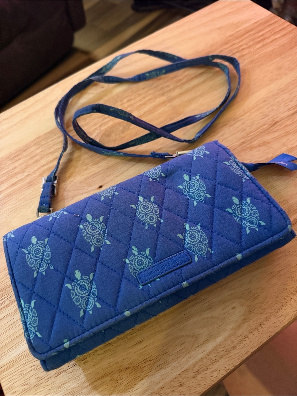 Vera Bradley Navy Quilted Crossbody Wallet with Turtle Print